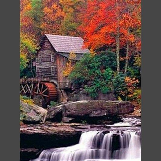 Wasserfall im Wald Diamond Painting Diamant Malerei-DiamondpaintingX.ch