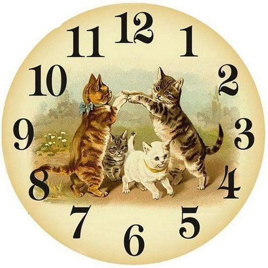 Uhr mit Katzen Diamond Painting Diamant Malerei-DiamondpaintingX.ch