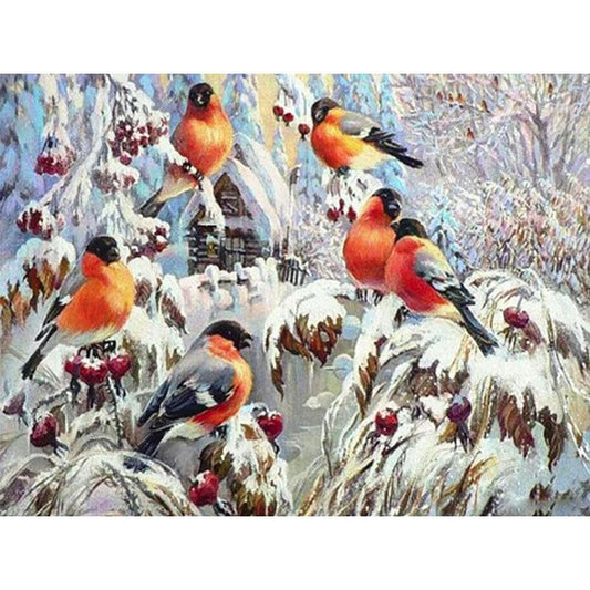 Vogel Gruppe im Winter Diamond Painting Diamant Malerei-DiamondpaintingX.ch