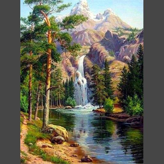 Wasserfall im schönem Wald Diamond Painting Diamant Malerei-DiamondpaintingX.ch