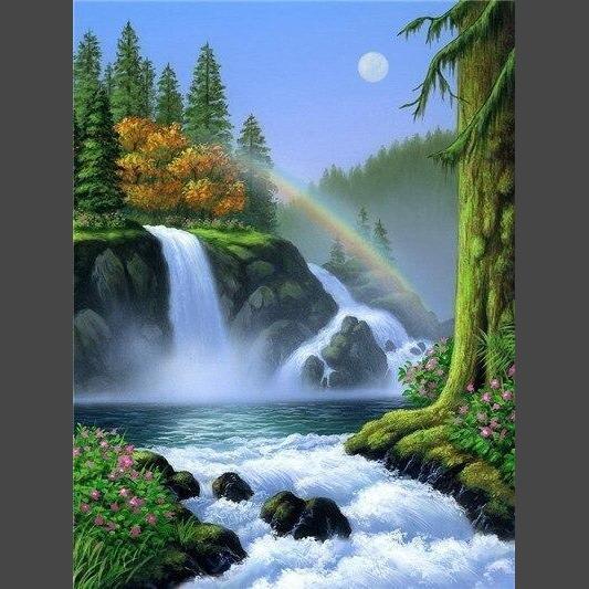 Wasserfall - Regenbogen Diamond Painting Diamant Malerei-DiamondpaintingX.ch