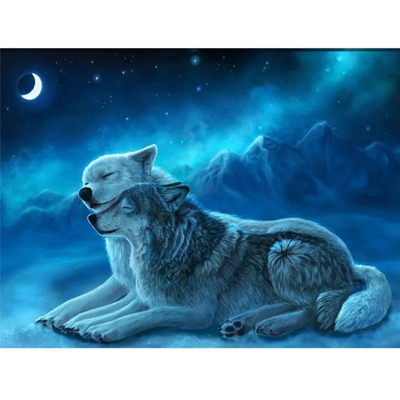 Wolf - Halbmond Diamond Painting Diamant Malerei-DiamondpaintingX.ch